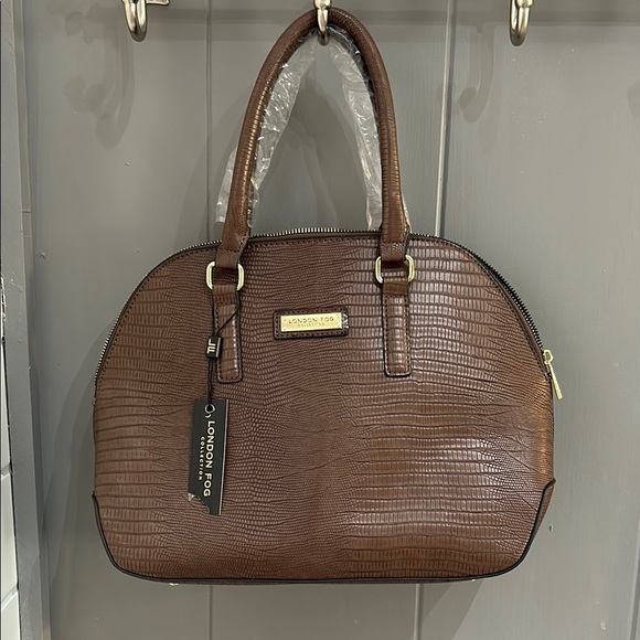 NWT LONDON FOG  Caroline Lizard Satchel Brown - Picture 1 of 9